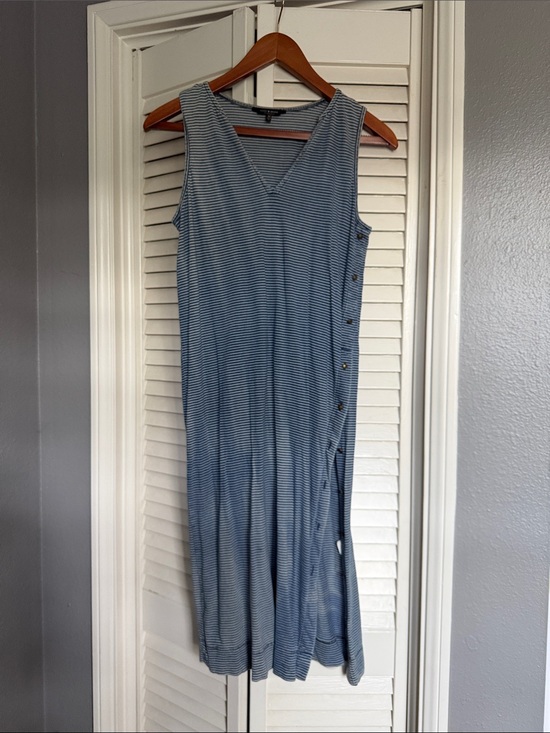 Lucky Brand Dresses & Skirts - Lucky Brand Faded Blue Striped Sleeveless V-Neck Maxi Dress with Side Buttons